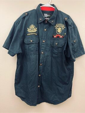Counter Attack Mens Shirt Military Style Navy Blue Button Up Short Sleeve 3XL